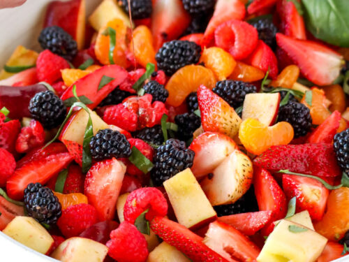 Summer Fruit Salad (With Honey Basil Dressing) - Meals with Maggie