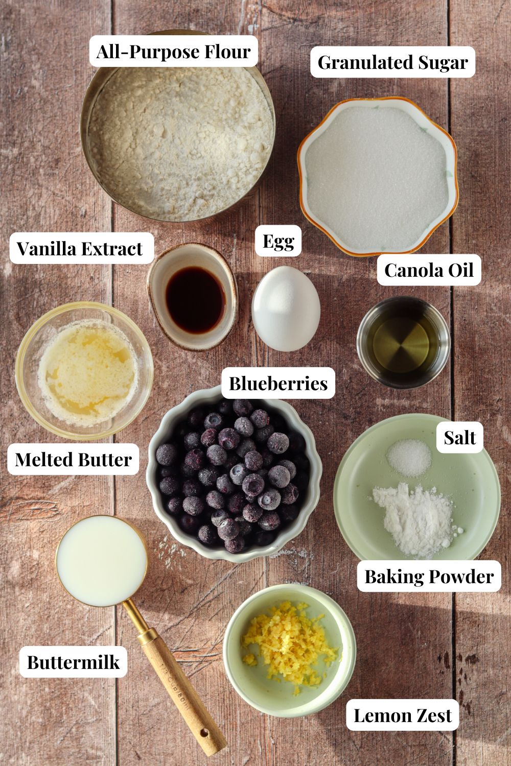 ingredients for small batch lemon blueberry muffins