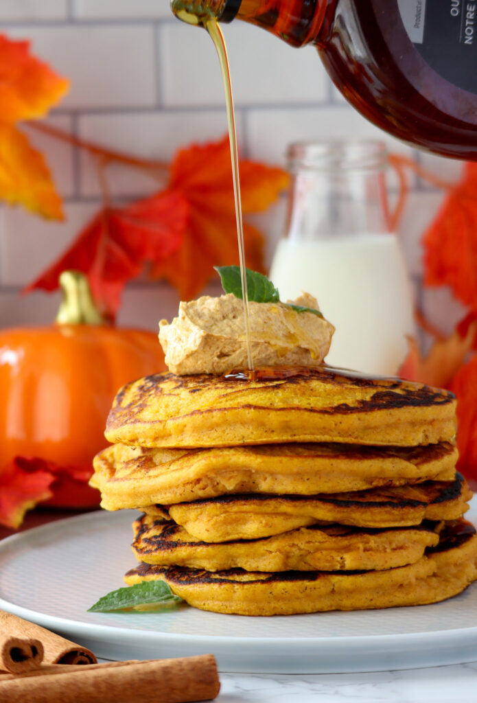 Pumpkin pancakes with maple syrup