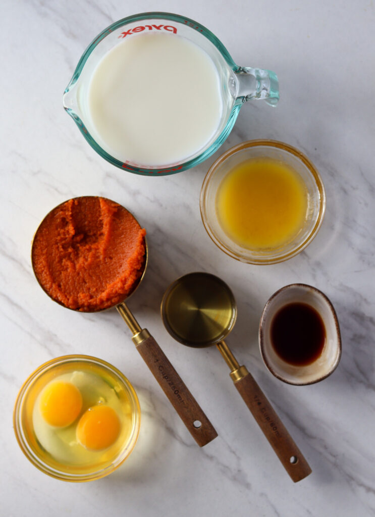 Wet ingredients for pumpkin pancakes