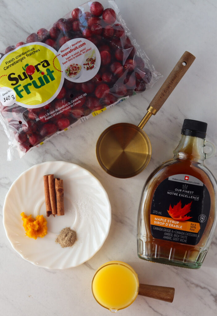 Ingredients for the maple cranberry sauce