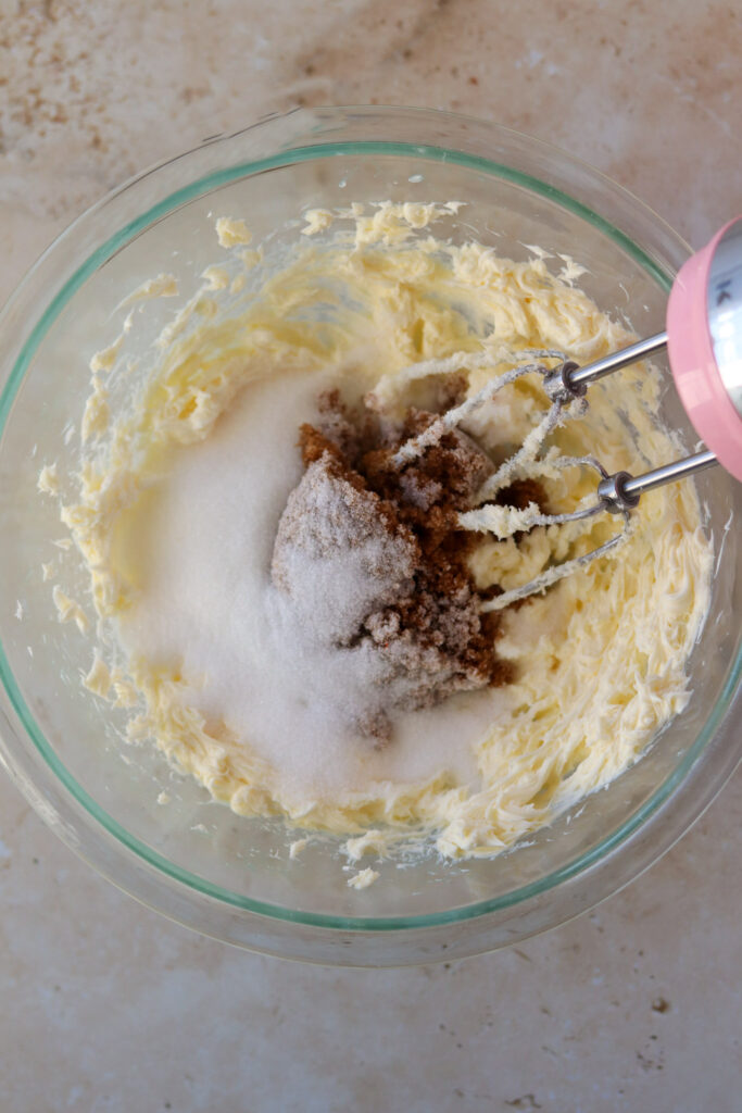 Granulated sugar and Brown sugar added to the butter