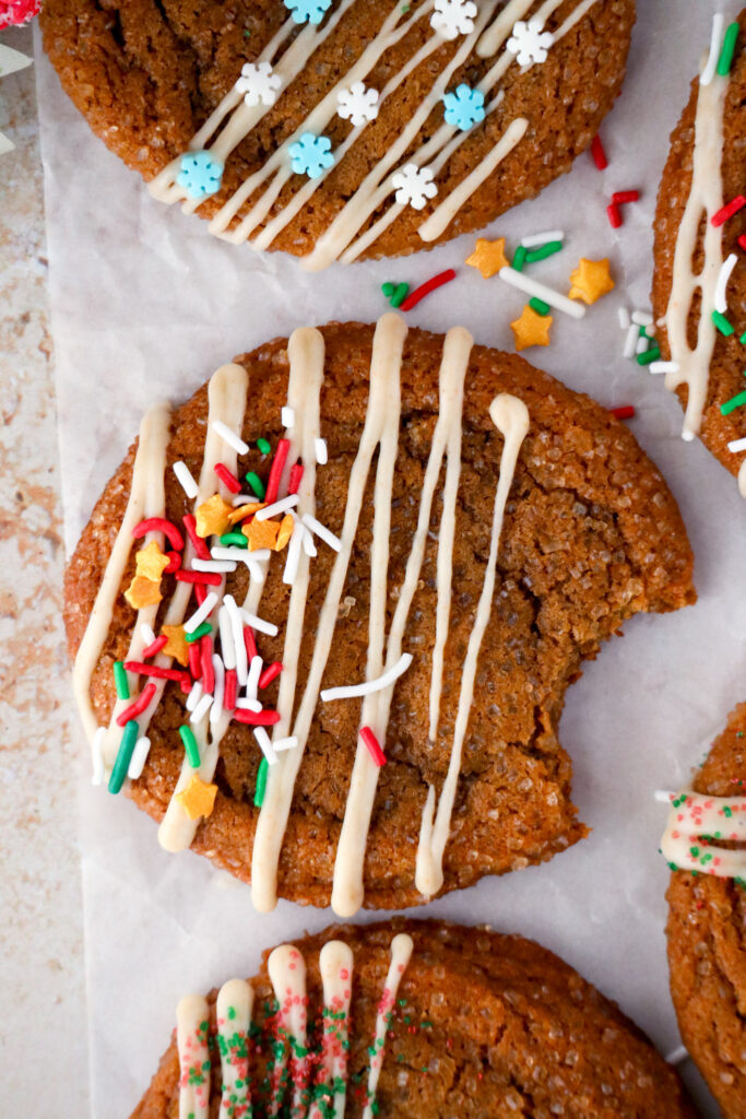 Ginger Molasses cookies with cardamom glaze and sprinkles 