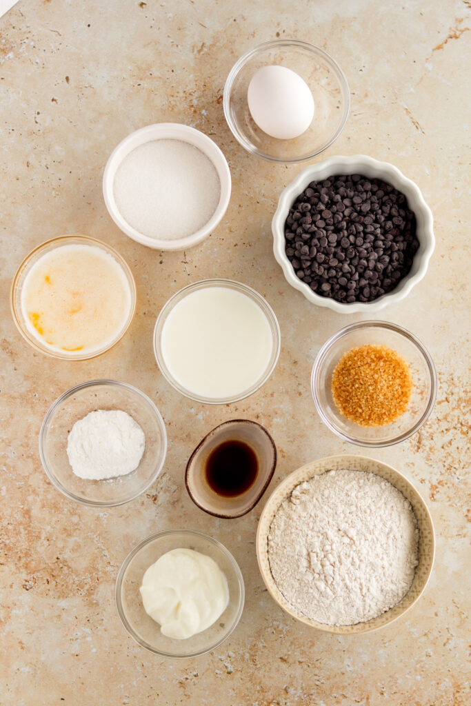 Ingredients for chocolate chip muffins