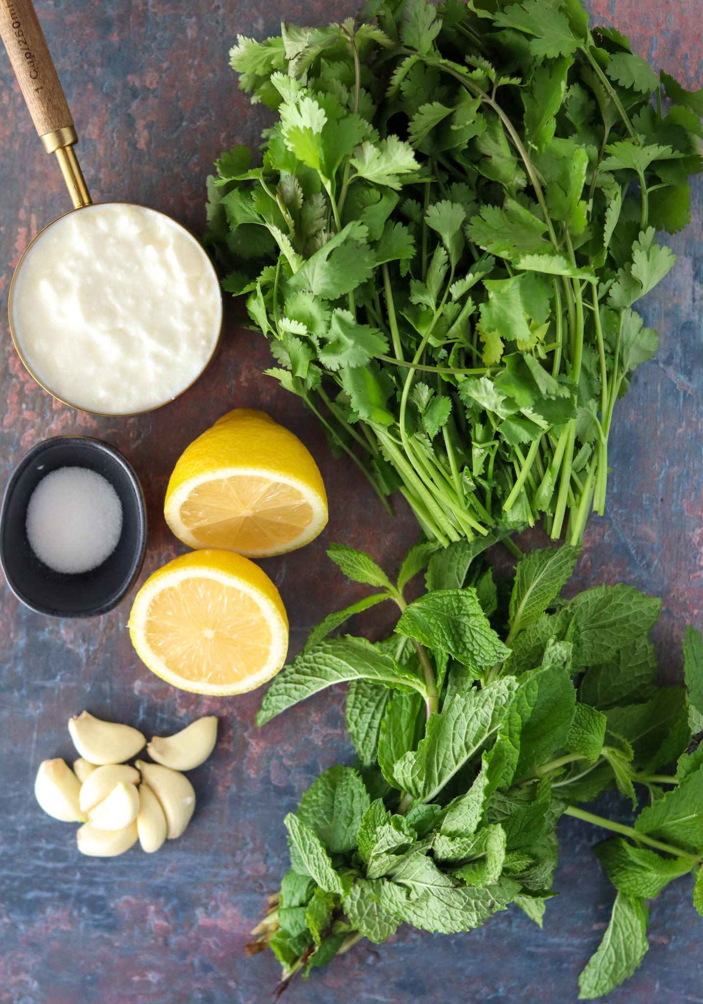 Ingredients for cilantro and mint chutney