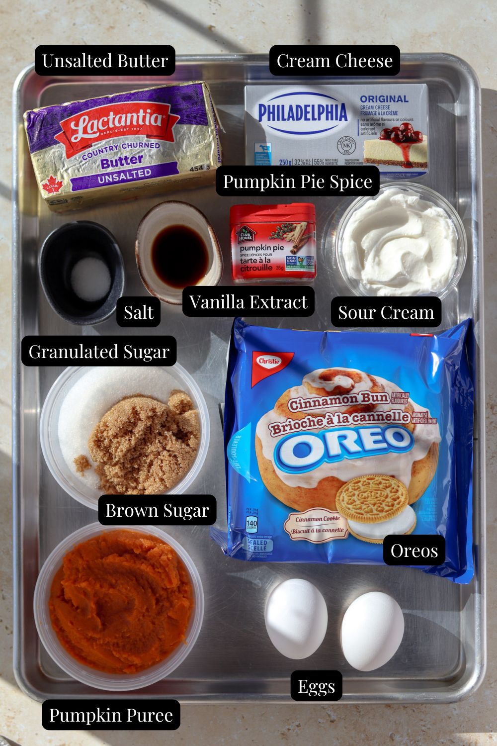 Ingredients for mini oreo pumpkin cheesecakes