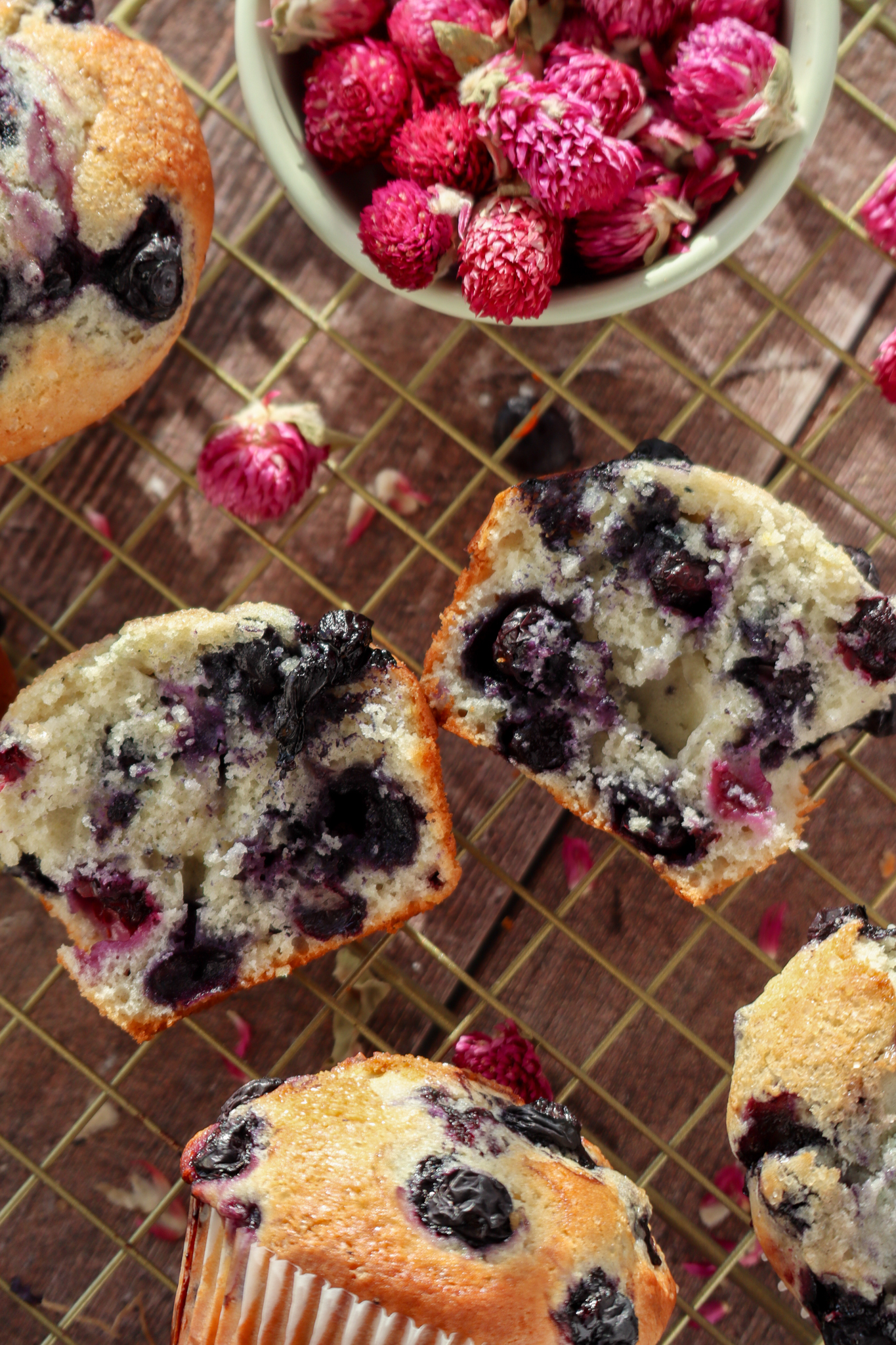 Small batch lemon blueberry muffin cut in half