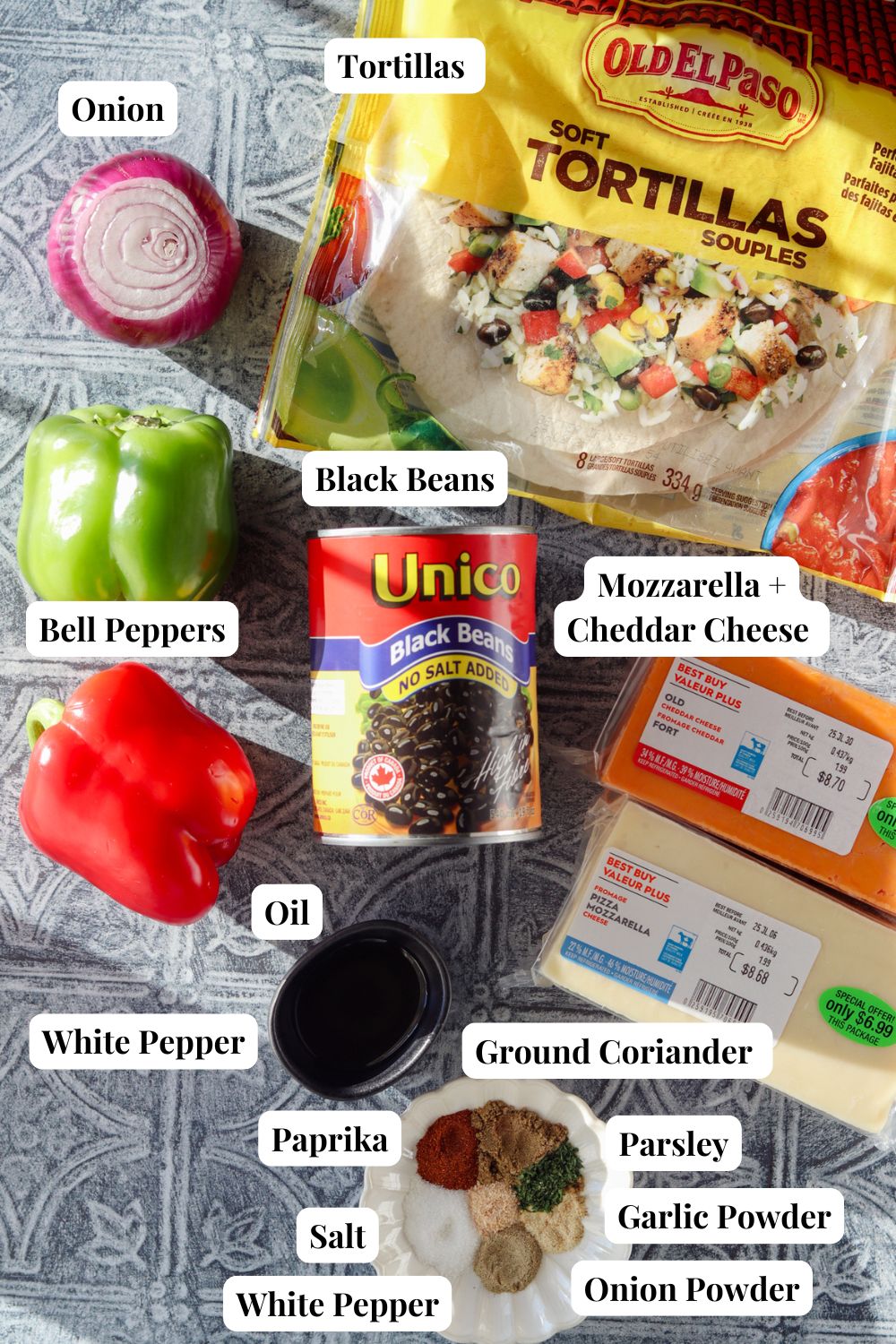 ingredients needed to make black bean quesadillas 