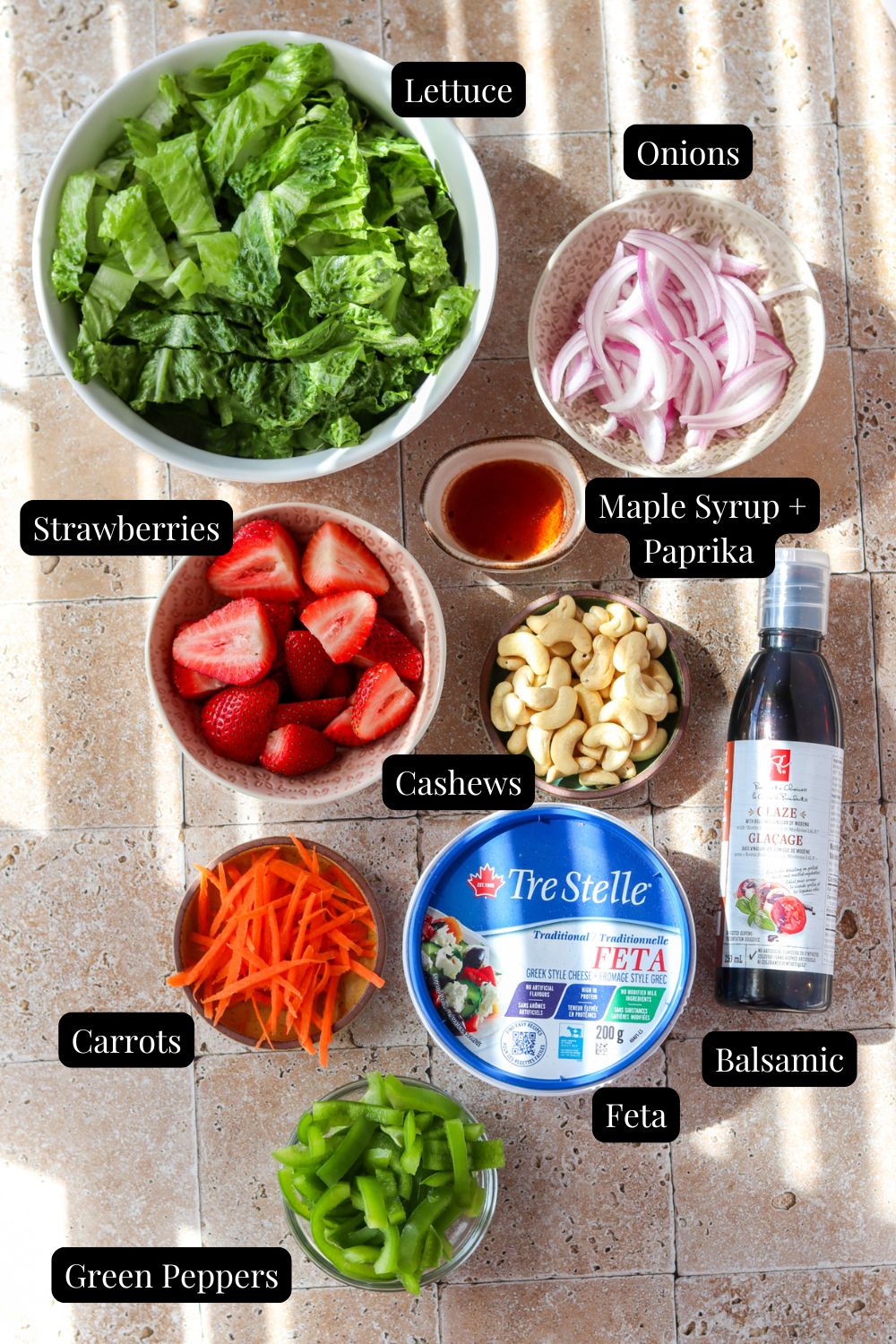 Ingredients to make strawberry balsamic salad