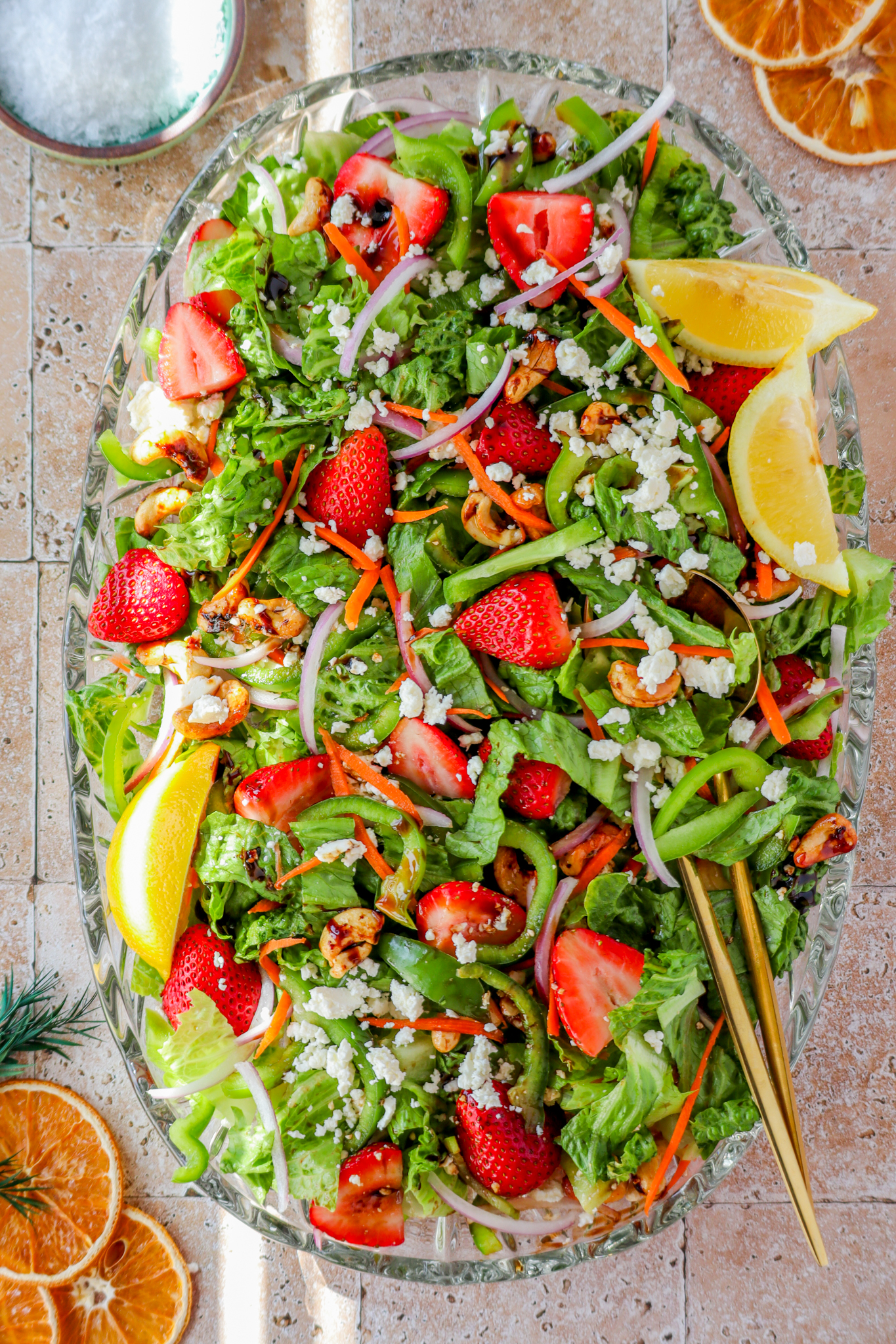 Strawberry Balsamic Salad with crunchy maple cashews