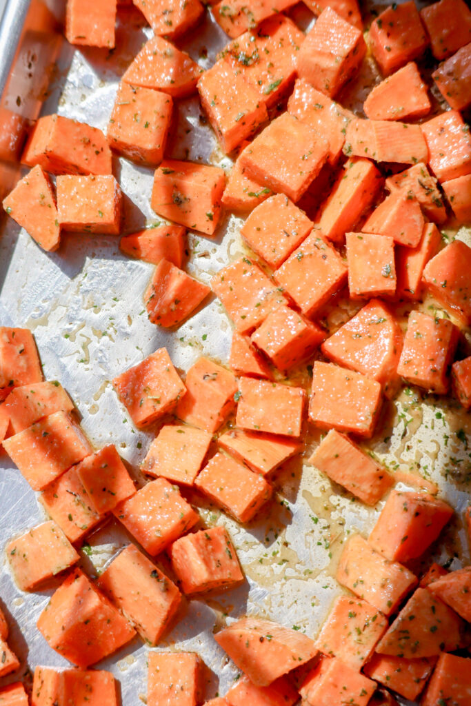 sweet potatoes on a baking sheet