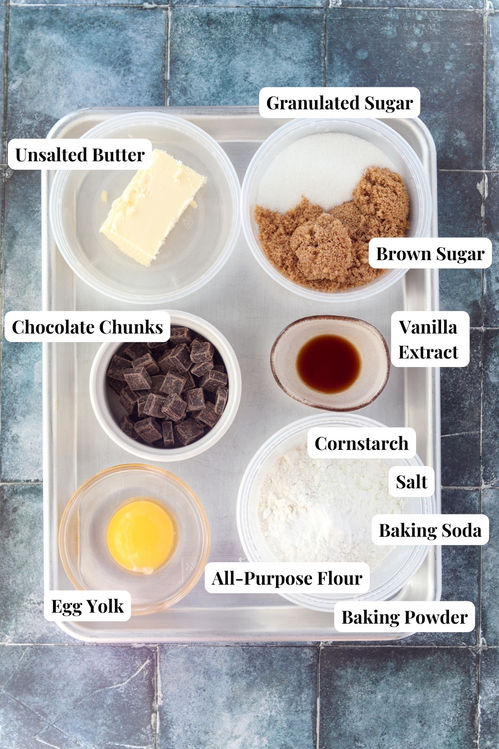 ingredients to make small batch chocolate chunk cookies