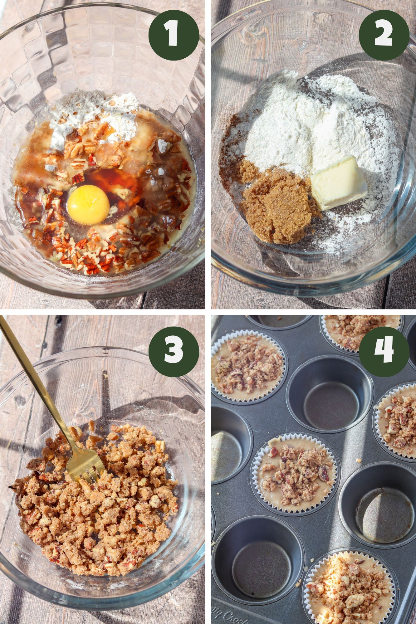 step by step instructions: how to make small batch pecan pie muffins