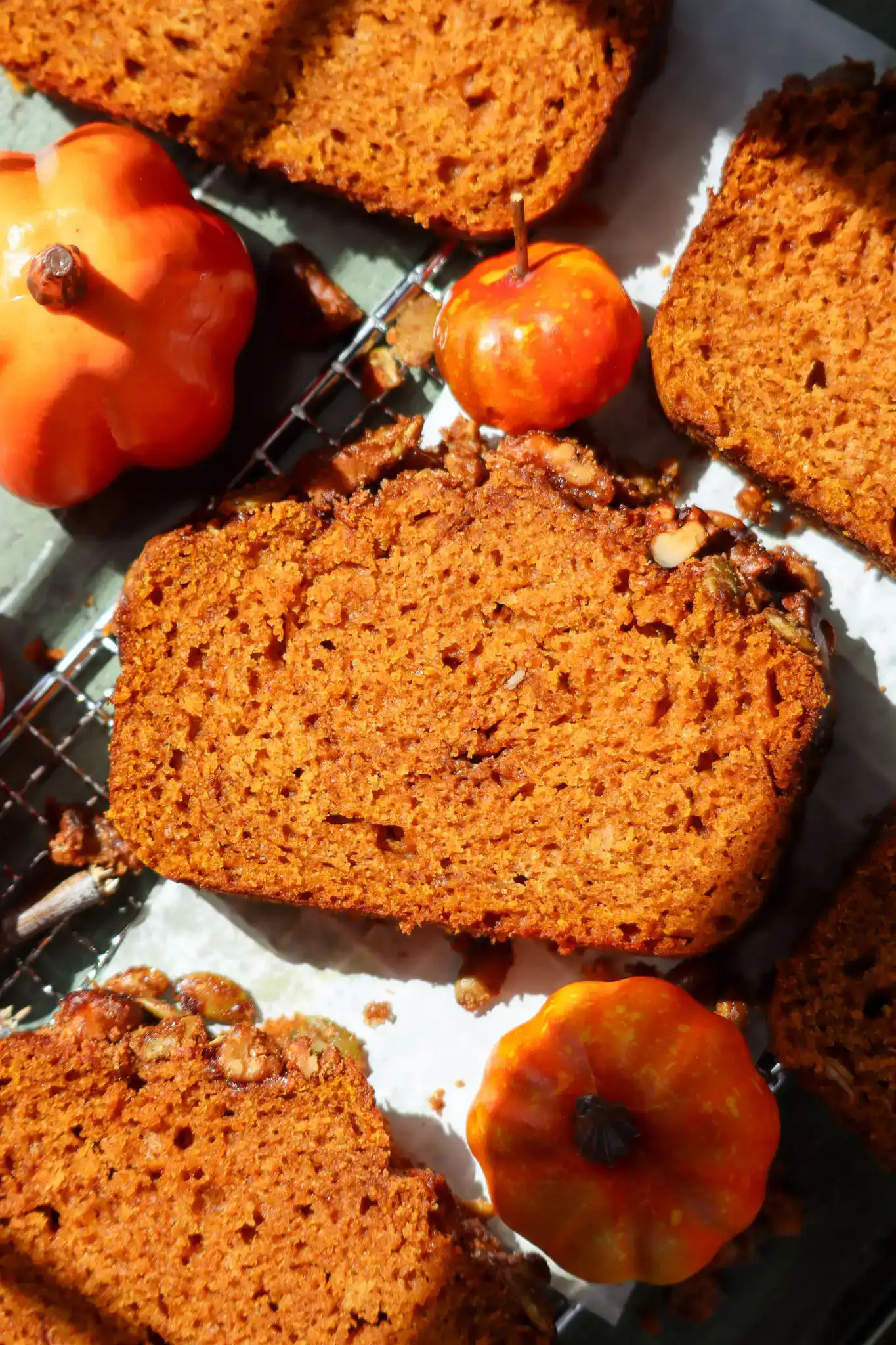 sliced up pumpkin bread