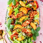 grilled halloumi and peach salad with balsamic glaze