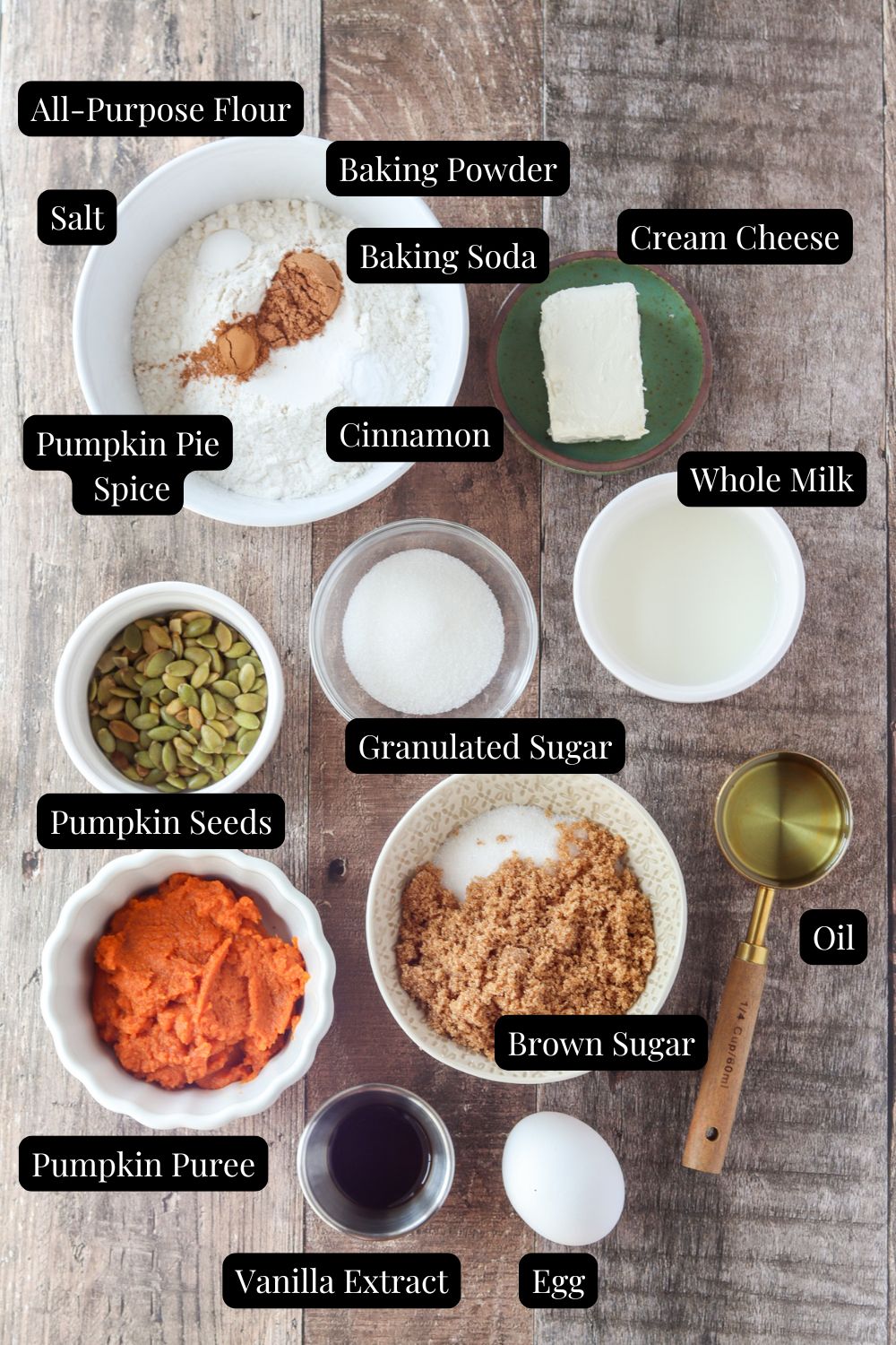 ingredients to make starbucks inspired pumpkin cream cheese muffins