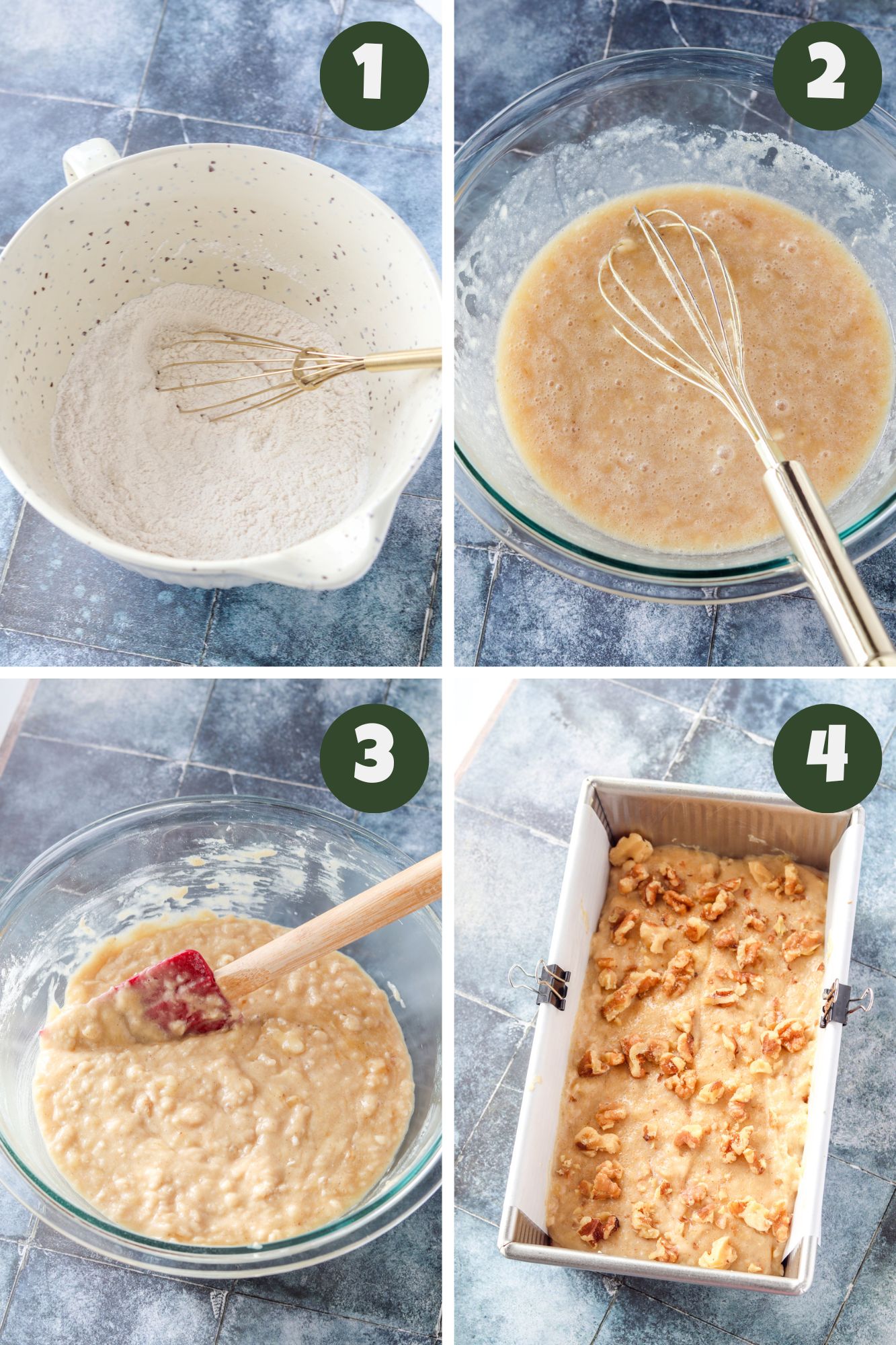 step by step instructions for banana bread with walnuts 