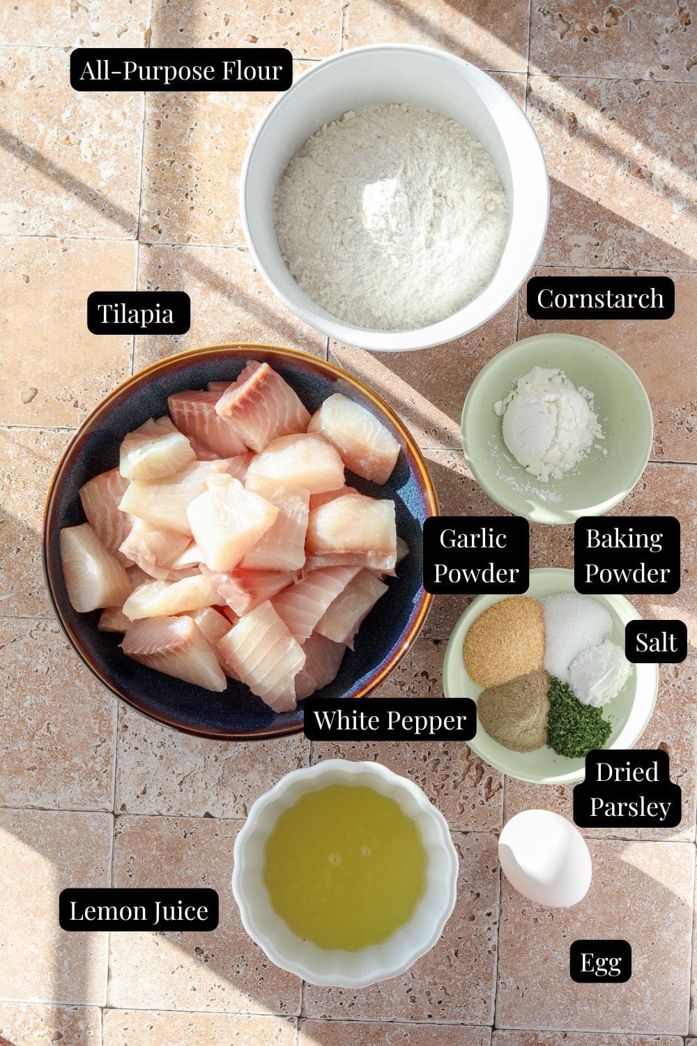 Ingredients to make crispy salt and pepper fish
