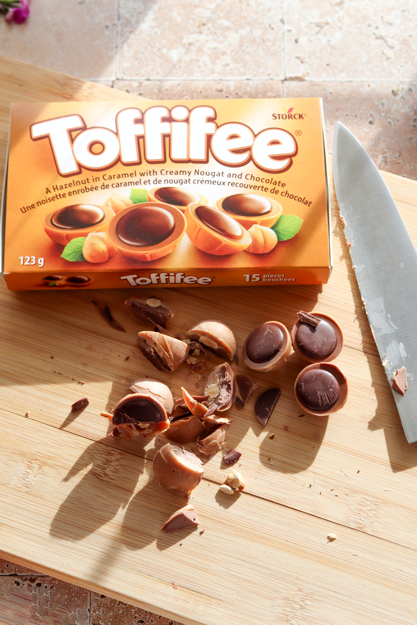 chopped pieces of toffee candy